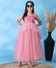Toy Balloon Kids Net Woven Sleeveless Beads Embellished Floral Applique Detailed Gown - Pink