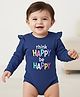 Babyhug 100% Cotton Knit Full Sleeves Onesie With Text Print - Navy Blue