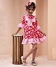 Foreverkidz Lycra Woven Three Fourth Bell Sleeves Bow Applique Detailed & Hearts Printed Dress - Red