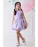 Foreverkidz Lycra Woven Sleevelesss Polka Dots Printed & Floral Applique Detailed Balloon Dress - Lavender