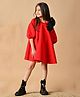 Foreverkidz Premium Scuba Woven Half Puffed Sleeves Bow Applique Detailed Dress - Red