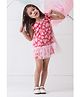 Foreverkidz Lycra Woven Sleeveless Hearts Printed Net Detailed Dress - Red