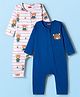 Babyhug 100% Cotton Knit Full Sleeves Rompers With Teddy Bear Print Pack of 2 - Navy Blue & White