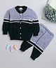 Little Angels Woollen Knitted Full Sleeves Colour Blocked Sweater Set - Green