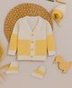 Little Angels Woollen Woven Full Sleeves Striped Cardigan With Cap & Socks - Yellow