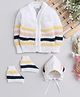 Little Angels Wollen Woven Full Sleeves Striped Cardigan With Cap & Socks Set - Navy Blue & Multi Colour