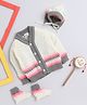 Little Angels Wollen Woven Full Sleeves Colour Blocked Cardigan With Cap & Socks Set - Bubble Gum