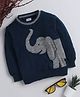 Little Angels Woollen Woven Full Sleeves Elephant Designed Pullover - Navy Blue