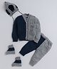 Little Angels Woollen Knitted Full Sleeves Colour Blocked Sweater Set With Cap & Socks -  Grey & Navy Blue