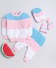 Little Angels Woollen Knitted Full Sleeves Colour Blocked Sweater Set With Cap & Socks -  Pink & Blue