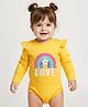 Babyhug 100% Cotton Knit Full Sleeves Onesie With Rainbow & Floral Print - Yellow