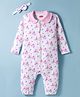 Babyhug 100% Cotton Knit Full Sleeves Romper With Floral Print & Hairband - White