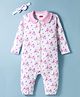 Babyhug 100% Cotton Knit Full Sleeves Romper With Floral Print & Hairband - White