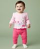 Babyhug 100% Cotton Knit Full Sleeves Romper With Bunny & Floral Print - Pink