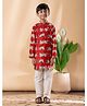 READIPRINT Cotton Woven Full Sleeves Cows Printed Straight Style Kurta Pyjama Set - Red