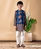 READIPRINT Cotton Woven  Full Sleeves Abstract & Floral Printed Kurta Pyjama Set With Nehru Jacket Set - Blue