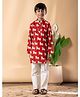 READIPRINT Cotton Woven Full Sleeves Cows Printed Straight Style Kurta Pyjama Set - Red