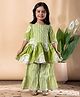 READIPRINT Cotton Woven Three Fourth Sleeves Floral Printed Gota Lace Embellished Peplum Style Kurti & Sharara Set - Green