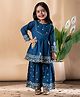 READIPRINT Cotton Woven Full Sleeves Geometric Printed Peplum Style Kurti & Sharara Set - Teal
