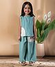 READIPRINT Cotton Blend Woven Sleeveless Schiffli Embroidered Top & Palazzo Set - Green