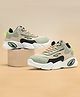 asian Colour Blocked & Mesh Detailed Lace Up Shoes - Beige & Pista