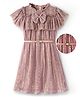 Hola Bonita Knit Frill Half Sleeves Party Dress with Yoke & Mirror Detailing & Belt - Rose Gold