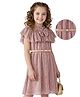 Hola Bonita Knit Frill Half Sleeves Party Dress with Yoke & Mirror Detailing & Belt - Rose Gold