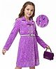Hola Bonita Knit Full Sleeves Velvet Party Dress With Sequin Detailing & Belt - Lilac