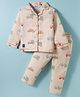 Enfance Core Full Sleeves  Cars Printed Coordinating Night Suit Set - Peach