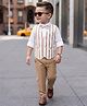 Robo Fry Cotton Woven Full Sleeves Three Piece Party Suit with Stripes & Bow - White & Dark Yellow