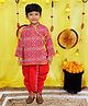 BownBee Pure Cotton Woven Full Sleeves Ethnic Motif Printed Kurta Dhoti Set - Red
