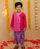 BownBee Pure Cotton Woven Full Sleeves Bandhani Designed Gota Lace Embellished Kurta Dhoti Set - Pink