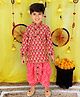 BownBee Pure Cotton Woven Navratri Theme Full Sleeves Elephant & Birds Printed Mirror Work Detailed Kurta Dhoti Set - Pink