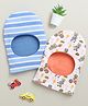 BUMZEE Cotton Knit Pack Of 2  Striped & Bear Printed Monkey Caps - White & Blue - Circumference 40 Cm