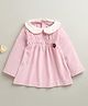 BUMZEE Knit Full Sleeves Floral Applique Detailed Smocked Peter Pan Collared Dress - Pink