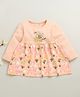 BUMZEE Cotton Knit Full Sleeves Bees & Floral Printed Dress - Peach