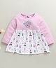 BUMZEE Cotton Knit Full Sleeves Bunnies Printed Dress - Lilac & White