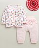 BUMZEE Cotton Knit Full Sleeves Butterfly & Floral Printed Night Suit Set - Pink & White
