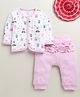 BUMZEE Cotton Knit Full Sleeves Bunnies Printed Night Suit Set - Lilac & White
