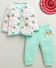 BUMZEE Cotton Knit Full Sleeves Tiger & Typography Printed Night Suit Set - Mint Green & White