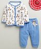 BUMZEE Cotton Knit Full Sleeves Teddy Bear Printed Night Suit Set- Blue & White