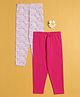 BUMZEE Cotton Knit Pack Of 2 Solid & Floral Printed Leggings - Pink & White