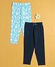 BUMZEE Cotton Knit Pack Of 2 Solid & Abstract Printed Leggings - Navy & Sky Blue