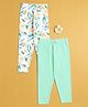 BUMZEE Cotton Knit Pack Of 2 Solid & Floral Printed Leggings - Green & White