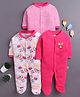 BUMZEE Cotton Knit Pack Of 3 Full Sleeves Floral Printed & Striped Sleepsuits - Pink & Baby Pink