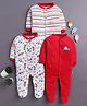 BUMZEE Cotton Knit Pack Of 3 Full Sleeves Truck Printed Sleepsuit - Red & White