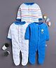 BUMZEE Cotton Knit Pack Of 3 Full Sleeves Star Printed Sleepsuit - Royal Blue & White