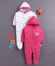 BUMZEE Cotton Knit Pack Of 2 Full Sleeves Flowers Printed Hooded Sleepsuit - Pink & White
