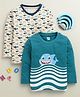 BUMZEE Cotton Knit Pack Of 2 Full Sleeves Sharks Printed Tees - Beige & Teal