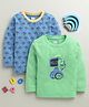 BUMZEE Cotton Knit Pack Of 2 Full Sleeves Robots & Hello Text Printed Tees - Blue & Green